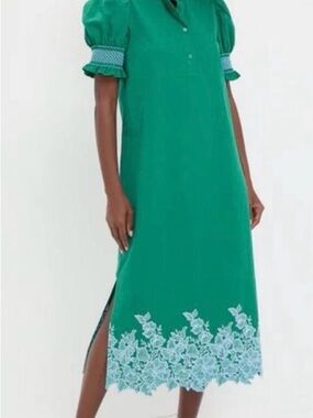 Tuckernuck Hyacinth House Eliza Green Embroidered-Hem Midi Dress